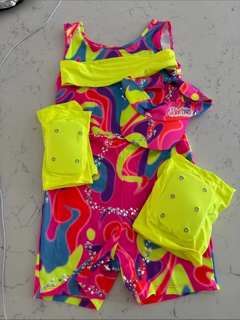 Barbie Neon Yellow Multicolor Skating Costume Set